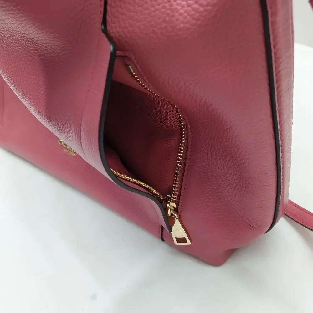 Coach Pink Pebbled Leather Zipper Closure Hobo Crossbody Shoulder Bag